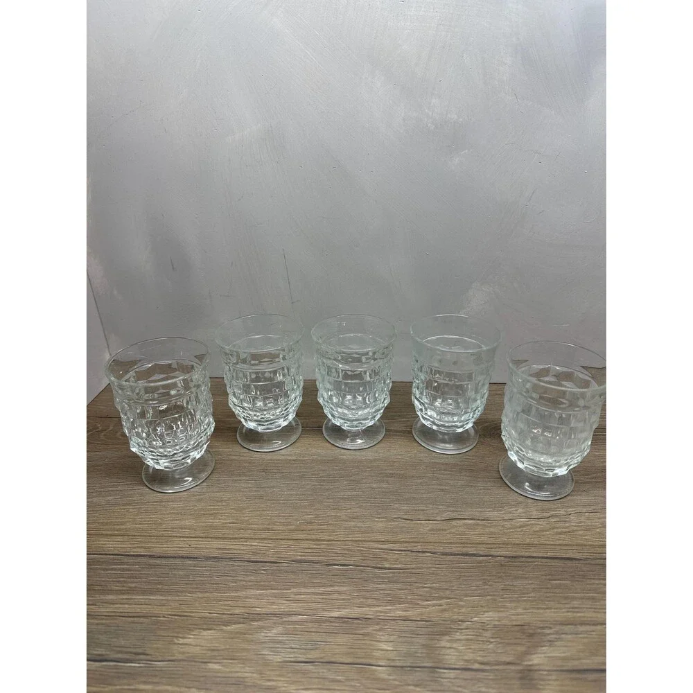 Vintage 1960s Indiana Glass Whitehall Cubist Clear Glass Set of 5 Mid Century